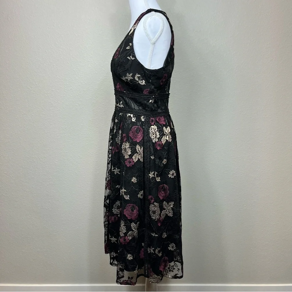 Harlyn Womens Embroidered Floral Dress Small Cottagecore Boho‎ Black Whimsigoth